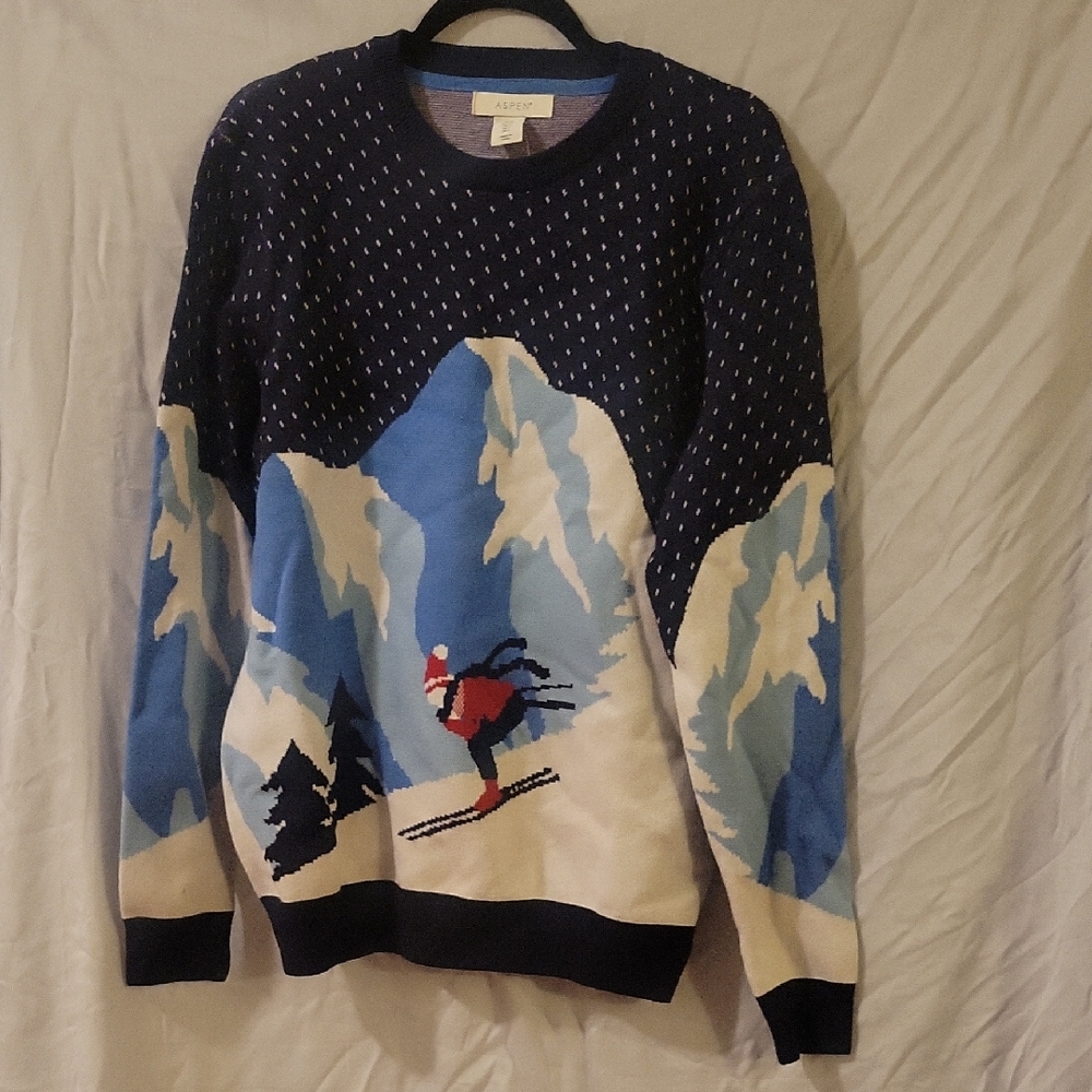 Aspen Navy & Light Blue Ski Graphic Crewneck Sweater